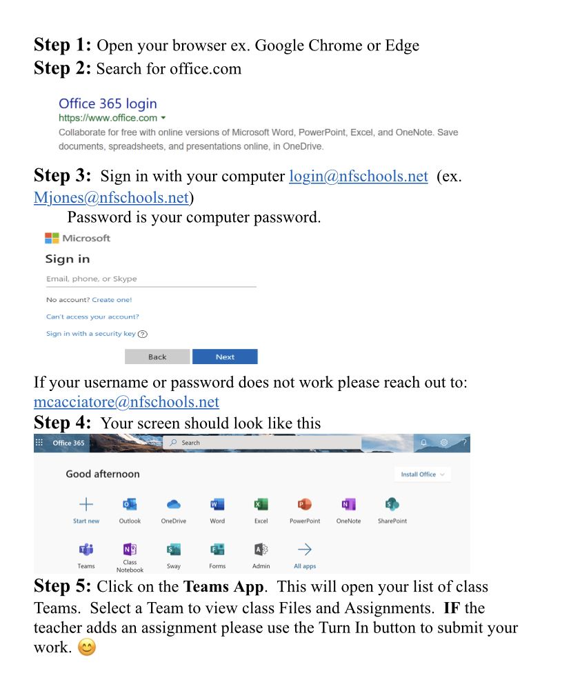 Instructions for logging in to Microsoft 365